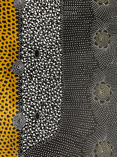 #353 Water Dreaming - Ngapa (Yellow)- JANET LONG NAKAMARRA: Aboriginal Art: 88x160cm