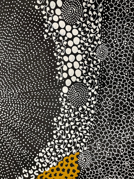 #250 Water Dreaming - Ngapa (Yellow)- JANET LONG NAKAMARRA: Aboriginal Art: 88x160cm