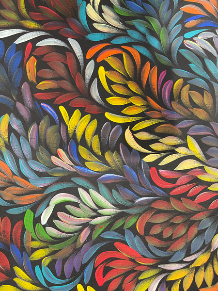 #9 Bush Medicine Leaves (Multi) - LOUISE NUMINA : Aboriginal Art: 95x148cm