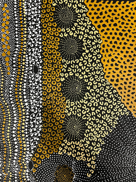 #354 Water Dreaming Ngapa (earth) - JANET LONG NAKAMARRA: Aboriginal Art:  88cm x 95cm
