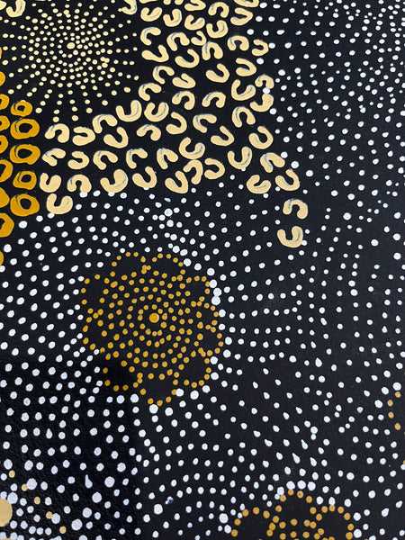 #354 Water Dreaming Ngapa (earth) - JANET LONG NAKAMARRA: Aboriginal Art:  88cm x 95cm