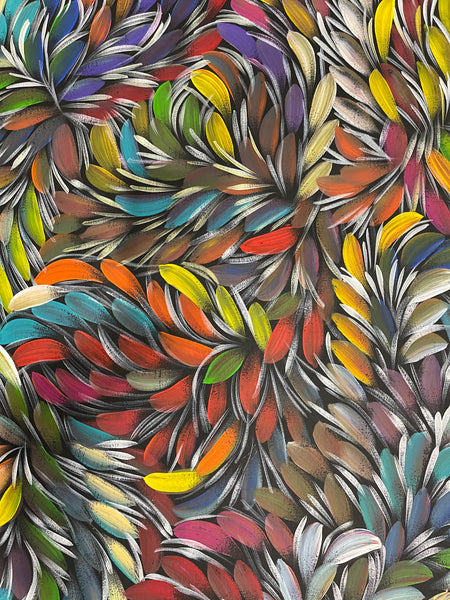 #85 Bush Medicine Leaves & Seeds (Rainbow/Multi) - SELINA NUMINA : Aboriginal Art: 86x196cm