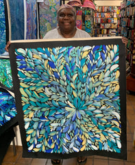 #163 LOUISE NUMINA- Bush Medicine Leaves (Blues) Aboriginal Art:  88cm x 98cm