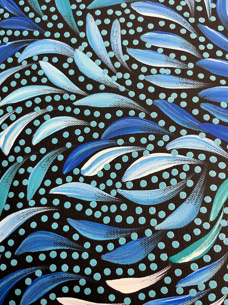 #194 Bush Medicine Leaves and Seeds (Blue) - CAROLINE NUMINA Aboriginal Art: 54cm x 39cm