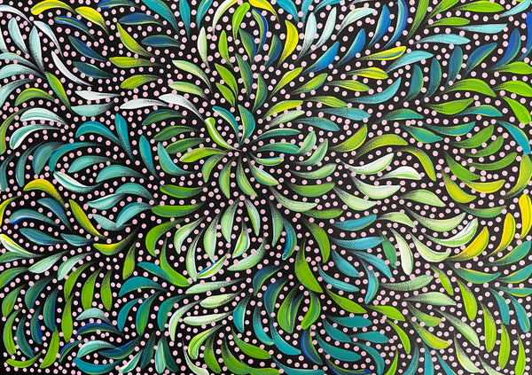 #324 Bush Medicine Leaves and Seeds (Multi) - CAROLINE NUMINA Aboriginal Art:  54cm x 39cm