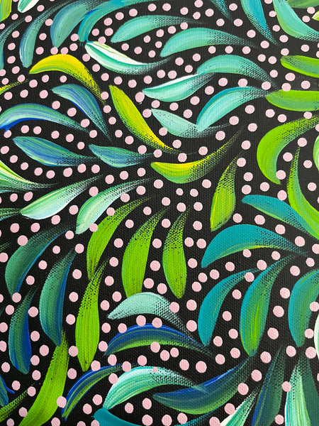 #324 Bush Medicine Leaves and Seeds (Multi) - CAROLINE NUMINA Aboriginal Art:  54cm x 39cm