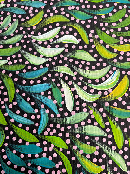 #324 Bush Medicine Leaves and Seeds (Multi) - CAROLINE NUMINA Aboriginal Art:  54cm x 39cm