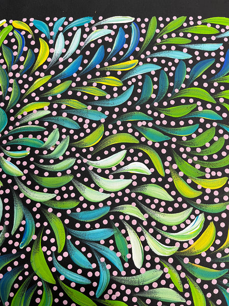 #324 Bush Medicine Leaves and Seeds (Multi) - CAROLINE NUMINA Aboriginal Art:  54cm x 39cm