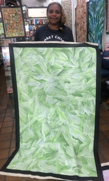 #213 Bush Medicine Leaves (Lime) - JACINDA HAYES: Aboriginal Art: 90cm x 144cm