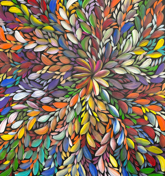 #283 LOUISE NUMINA- Bush Medicine Leaves (Multi) Aboriginal Art:  88cm x 96cm