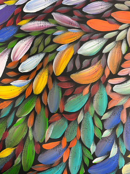 #283 LOUISE NUMINA- Bush Medicine Leaves (Multi) Aboriginal Art:  88cm x 96cm