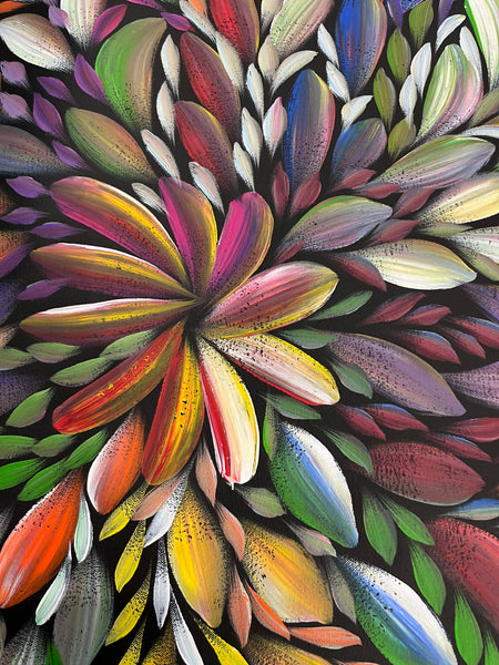 #283 LOUISE NUMINA- Bush Medicine Leaves (Multi) Aboriginal Art:  88cm x 96cm