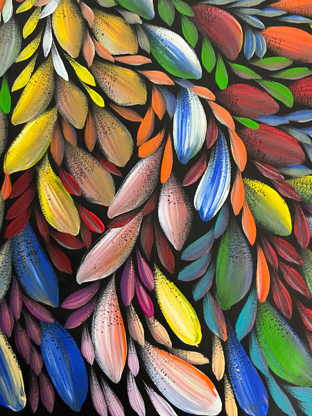 #283 LOUISE NUMINA- Bush Medicine Leaves (Multi) Aboriginal Art:  88cm x 96cm