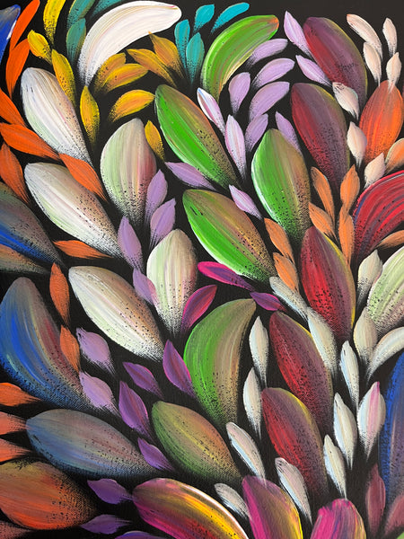#283 LOUISE NUMINA- Bush Medicine Leaves (Multi) Aboriginal Art:  88cm x 96cm