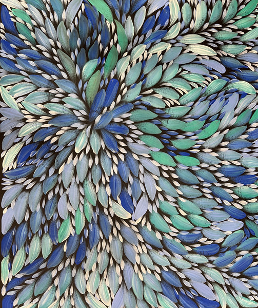 #175 Bush Medicine Leaves (Blue) - CAROLINE NUMINA : Aboriginal Art: 95x86cm