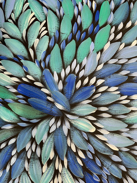 #175 Bush Medicine Leaves (Blue) - CAROLINE NUMINA : Aboriginal Art: 95x86cm