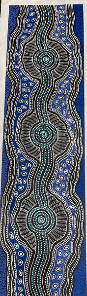 #380 Emu Dreaming (Blues) - SHARON NUMINA : Aboriginal Art: 150x40cm
