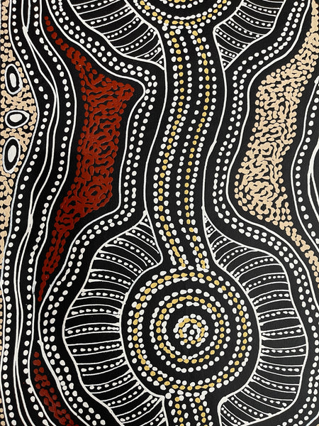 #43 Emu Dreaming (Reds) - SHARON NUMINA : Aboriginal Art: 150x42cm