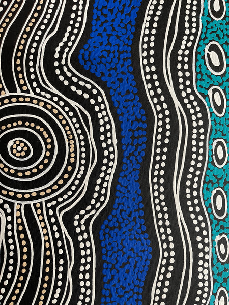 #359 Emu Dreaming (Blues) - SHARON NUMINA : Aboriginal Art: 152x44cm