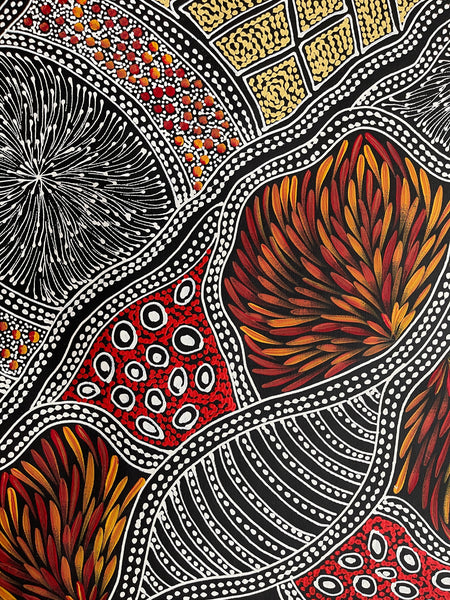 #40 My Country Dreaming (Multi/Reds) - SHARON NUMINA : Aboriginal Art: 97x92cm
