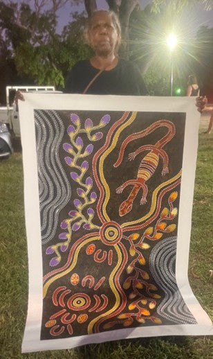 #179 Collecting Bush Food and Goanna - JACINTA NUMINA : Aboriginal Art: 86x145cm