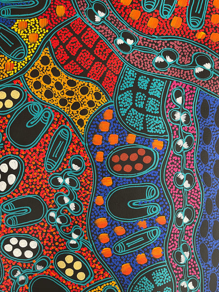 #75 Collecting Bush Tucker - LANITA NUMINA : Aboriginal Art: 103x94cm