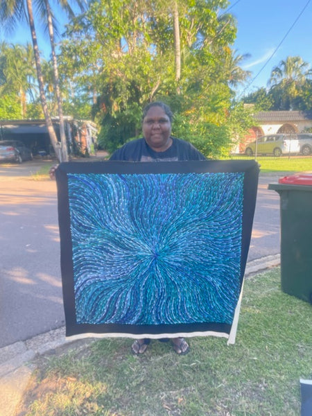 #206 Bush Medicine Seeds (Blues) - SHARON NUMINA : Aboriginal Art: 90x95cm