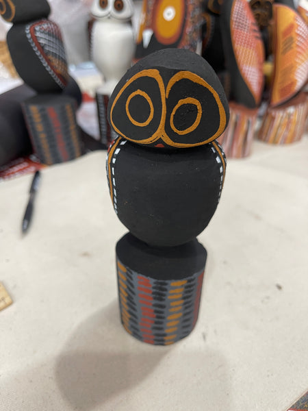 #137 Hand Carved Owl (Black) - Mario Munkara : ABORIGINAL ART.