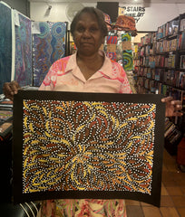 #166 Bush Medicine Leaves and Seeds (Earth) - CAROLINE NUMINA Aboriginal Art:  54cm x 39cm