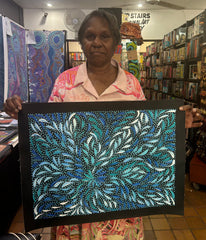 #194 Bush Medicine Leaves and Seeds (Blue) - CAROLINE NUMINA Aboriginal Art: 54cm x 39cm