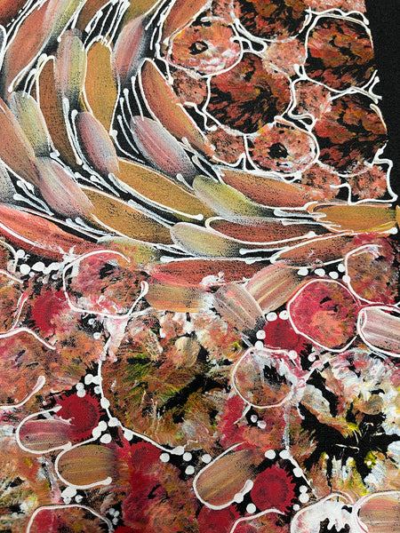 #161 Bush Yam Dreaming (Sunset)- RACHAEL NAMBULA: Aboriginal Art 88x95cm