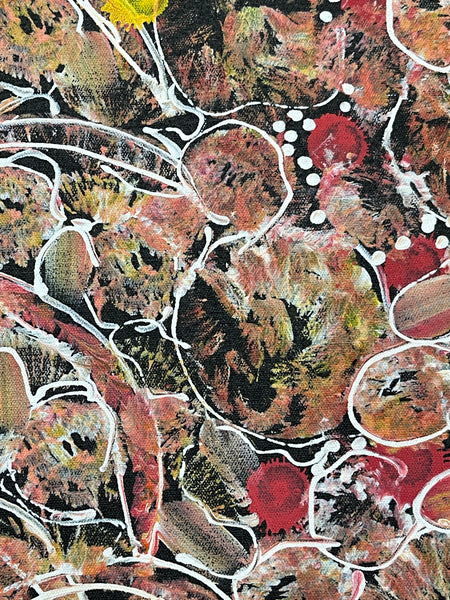 #161 Bush Yam Dreaming (Sunset)- RACHAEL NAMBULA: Aboriginal Art 88x95cm