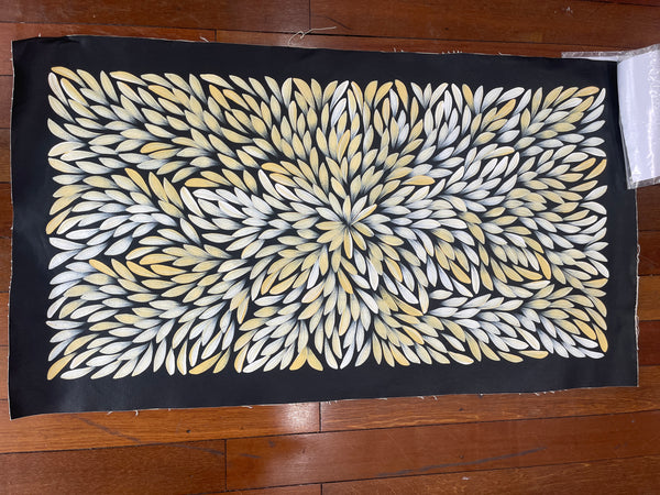 #26 Bush Medicine Leaves (Yellow/Cream) - JACINTA NUMINA : Aboriginal Art: 49x92cm
