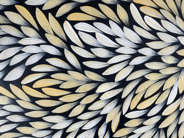 #26 Bush Medicine Leaves (Yellow/Cream) - JACINTA NUMINA : Aboriginal Art: 49x92cm