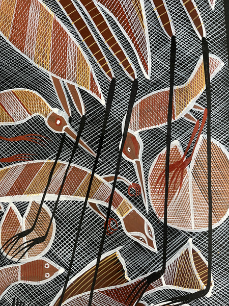 #170 Gathering at the Billabong  - EDDIE BLITNER Aboriginal Art:  90cm x 140cm