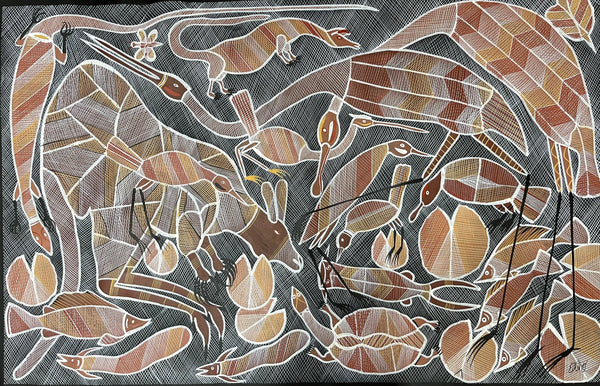 #33 Gathering at the Billabong  - EDDIE BLITNER Aboriginal Art:  140cm x 90cm