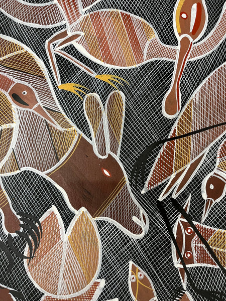 #33 Gathering at the Billabong  - EDDIE BLITNER Aboriginal Art:  140cm x 90cm