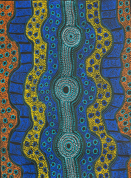 #262  Brown Dingo Tracks (Multi) - LANITA NUMINA Aboriginal Art:  70cm x 95cm