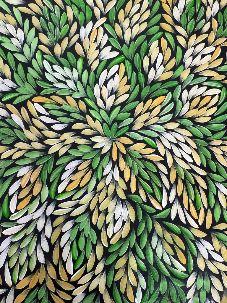 #225 Bush Medicine Flowers (multi)- SELINA NUMINA : Aboriginal Art: 85x93cm