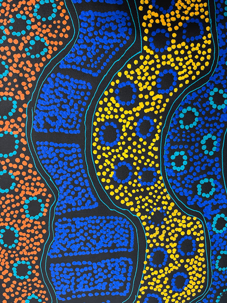 #262  Brown Dingo Tracks (Multi) - LANITA NUMINA Aboriginal Art:  70cm x 95cm
