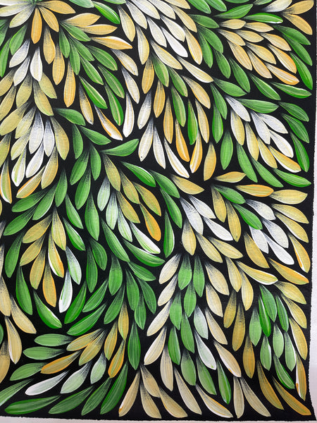 #148 Bush Medicine Leaves (Yellow/Green) - JACINTA NUMINA : Aboriginal Art: 71x97cm