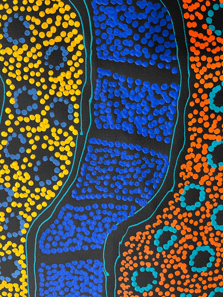 #262  Brown Dingo Tracks (Multi) - LANITA NUMINA Aboriginal Art:  70cm x 95cm