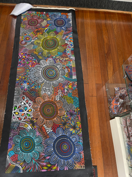 #81 Women Collecting Bush Medicine Leaves & Tucker (Multi)- SELINA NUMINA : Aboriginal Art: 70x200cm
