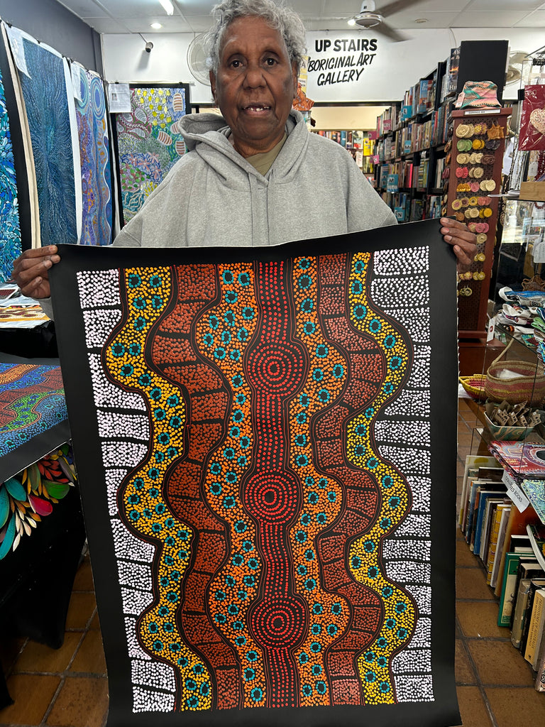 #390  Brown Dingo Tracks (Desert) - LANITA NUMINA Aboriginal Art:  65cm x 95cm