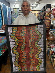 #390  Brown Dingo Tracks (Desert) - LANITA NUMINA Aboriginal Art:  65cm x 95cm