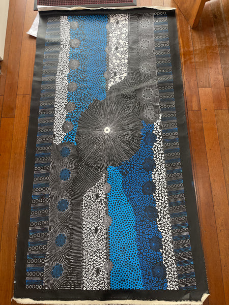 #38 Water Dreaming - Ngapa (Earth)- JANET LONG NAKAMARRA: Aboriginal Art: 85x200cm