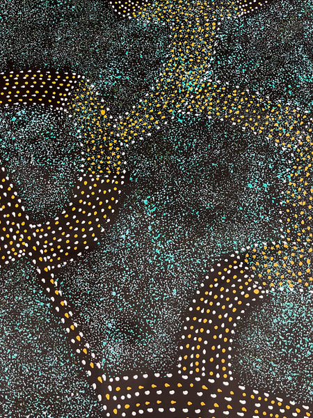 #122 - Bush Plum Dreaming (Aqua)  - ROSEANNE MORTON PWERLE:  97cm x 175cm