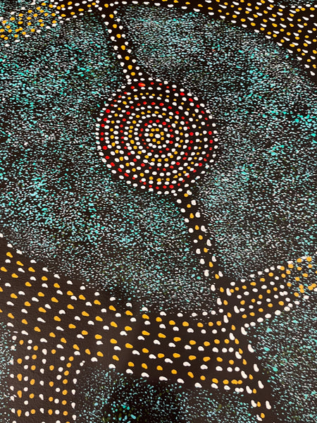 #122 - Bush Plum Dreaming (Aqua)  - ROSEANNE MORTON PWERLE:  97cm x 175cm