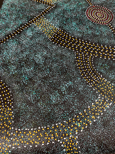 #122 - Bush Plum Dreaming (Aqua)  - ROSEANNE MORTON PWERLE:  97cm x 175cm