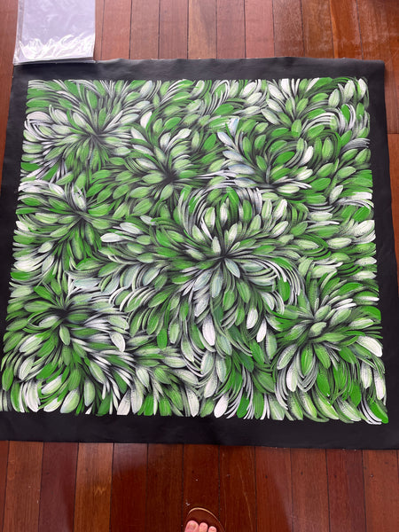 #233 Bush Medicine Leaves (Green) - SELINA NUMINA : Aboriginal Art: 90x94cm